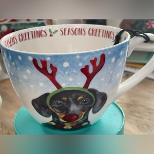 CHRISTMAS DACHSHUND Reindeer mug LARGE PORTOBELLO BY DESIGN NWT